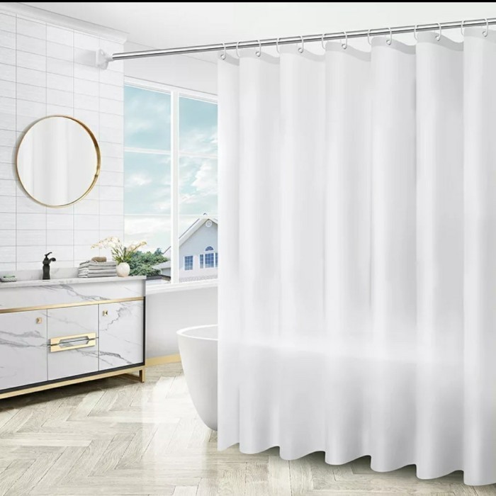 SHOWER CURTAIN 180X180 TEXTILE/SHOWER CURTAIN KAIN 180CM/ KORDEN PUTIH