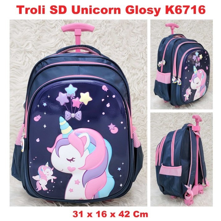 Tas Troli Anak SD Unicorn Glosy K6716 Tas Koper Anak SD Import