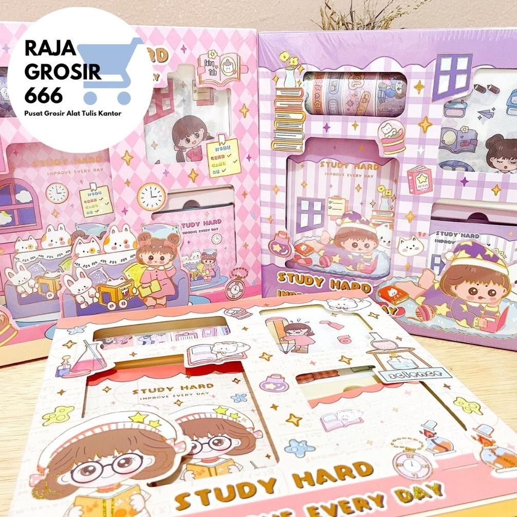 

Murah Jurnal 4 In 1 Kode S001 Study Hard (Washi Tape |Sticker|Sticky Notes|Notebook A5) Sale