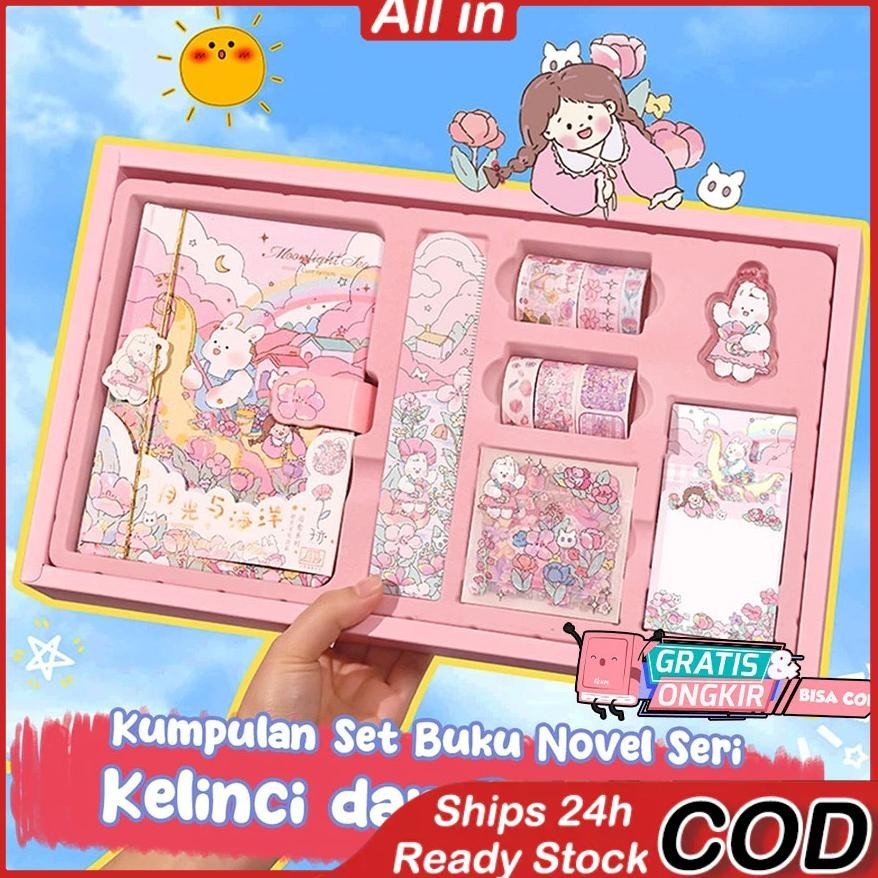 

Murah 8 In 1 Gift Set/ Diary Journal Kit Set Birthday Gift/ Paket Set Agenda/ Buku Catatan Set Lucu Gratis Ongkir