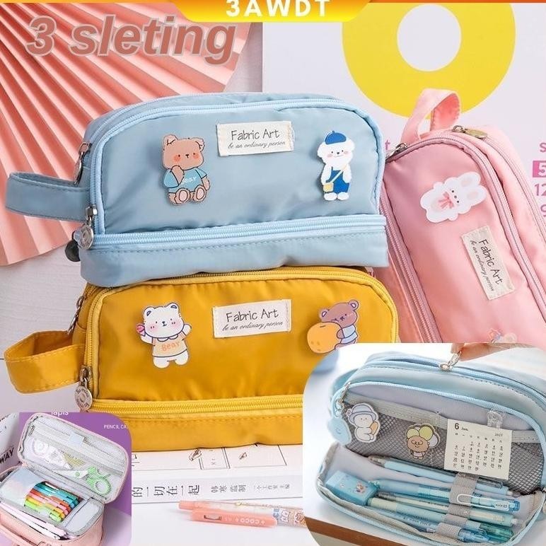 

Diskon CodKawaii Large Capacity Pencil Case 3 Compartment Pouch Pen Bag Double Side Opening Student Stationery Organizer School Supplies BisaCod