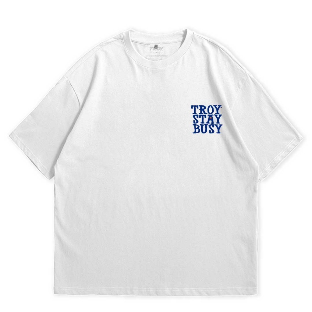 Troy Company Oversize Tshirt White Tre Righe - Kaos Oversize Putih Lengan Pendek OVD 2558