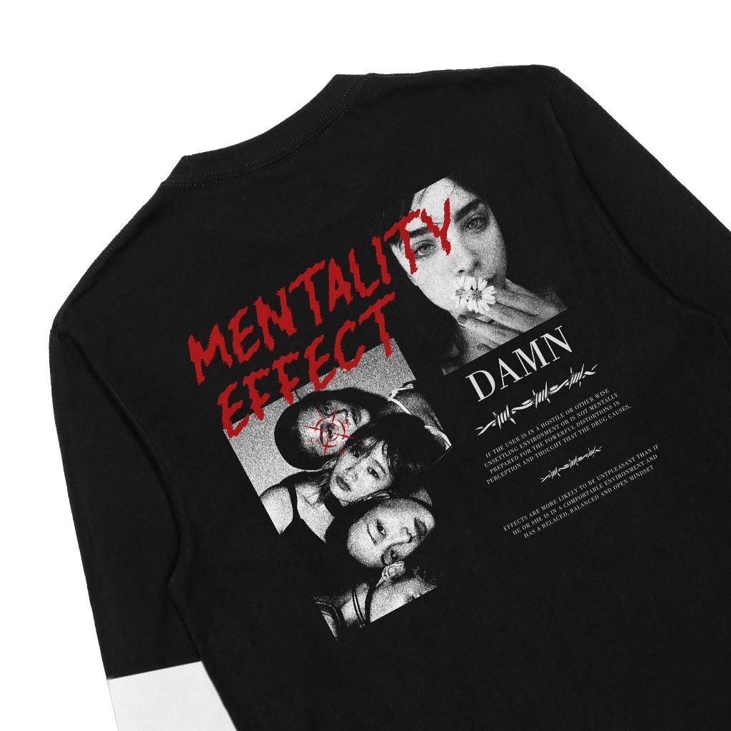 Troy Company Double Layer Longsleeve T-shirt Hitam Putih Mental Effects DS 2489