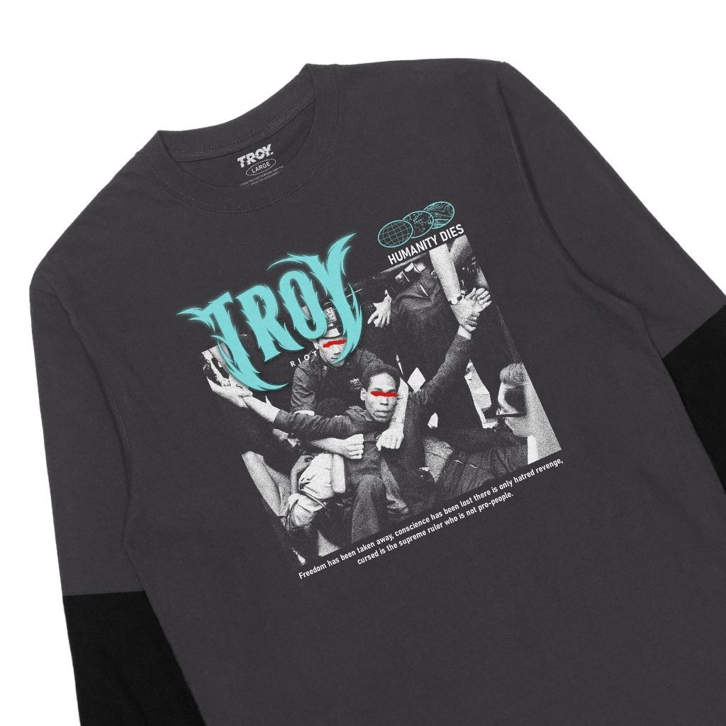 Troy Company Double Layer Longsleeve T-shirt Dark Grey Humanity Dies DS 2472