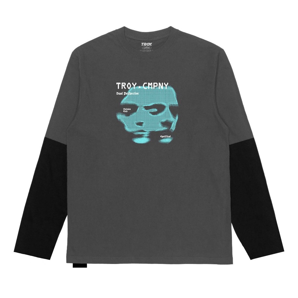 Troy Company Double Sleeve Longsleeve Tshirt Dark Grey Black DID - Kaos Lengan Panjang Abu Gelap Hitam DSD 2449