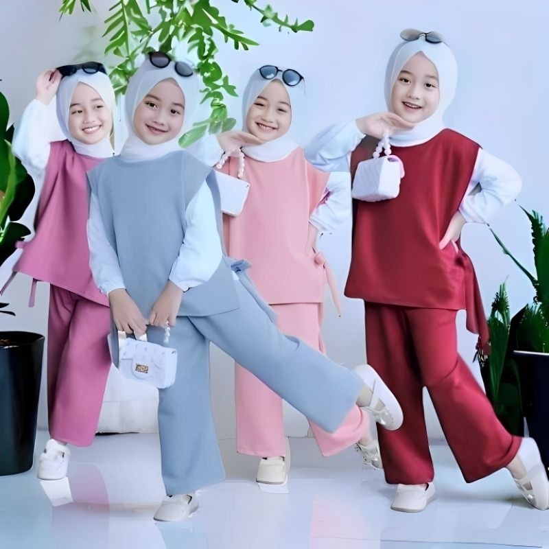 [Bahan halus dan Nyaman] Baju Anak Perempuan // Baju Muslim Anak Perempuan // Set Chika set 3 in 1