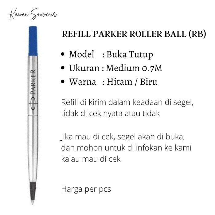 

NEW!! REFILL PARKER ORIGINAL ROLLER BALL BLUE / ISI ULANG PARKER RB BIRU