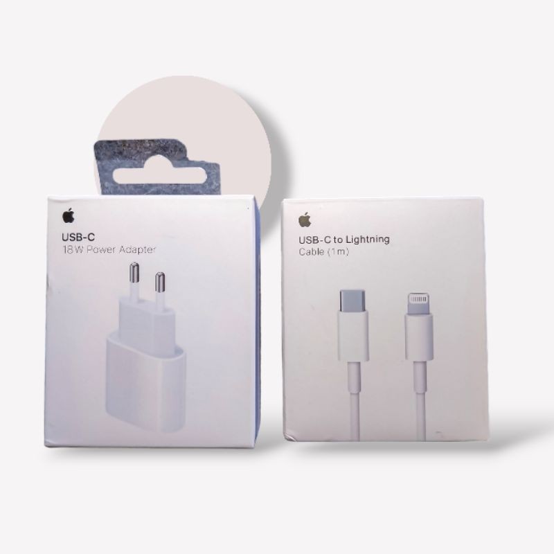 Charger Fast Charging - Lightning To USB C Cable 1m & USB-C Adapter 18w Cuan Kabel