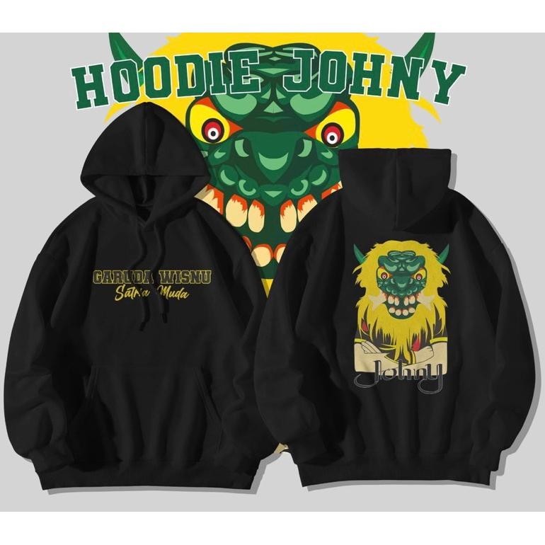 Terbaru Jaket Sweater Hoodie Johny Garuda Wisnu Satria Muda All Size Zipper Warna Hitam Polos Bahan 