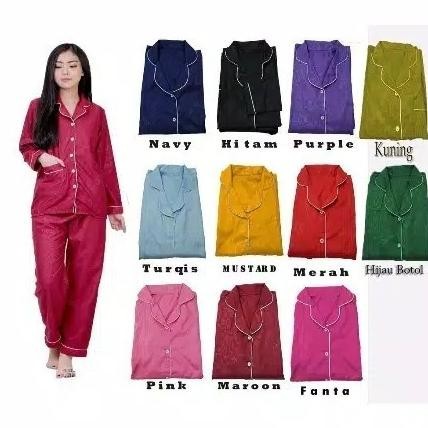 Piyama PP Wanita Satin Embos - Set Baju Tidur Lengan Panjang Satin
