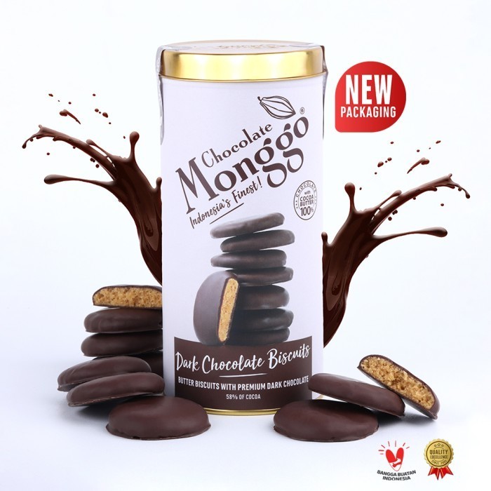 

Ready Chocolate Monggo Biscuits Dark Chocolate 58% 158g Camilan Halal