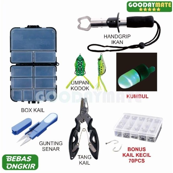 paket peralatan mancing tang gunting pancing box kail fish gripper