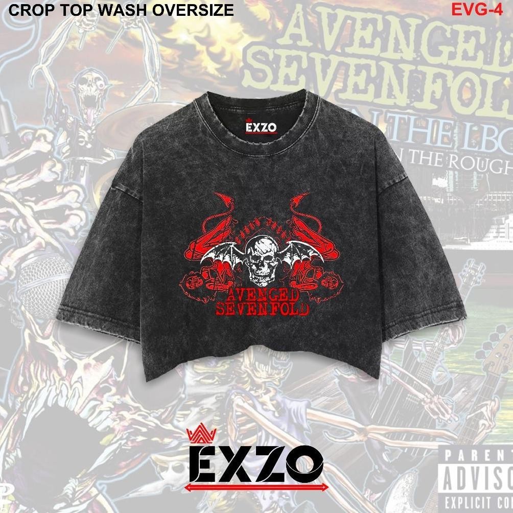 ht-12 EXZO Kaos CROP TOP AVENGED SEVENFOLD  Oversize stonewash acidwash sandwash washed tshirt kaos 