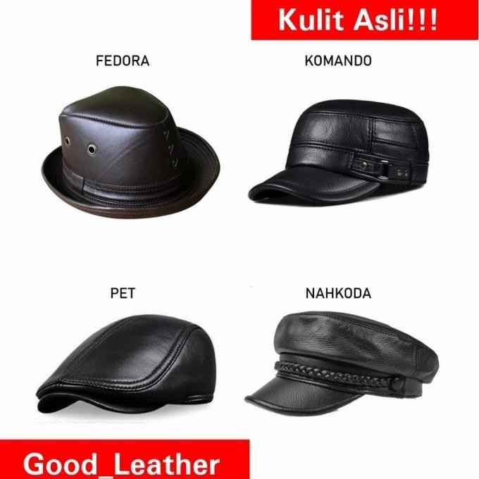 Topi Kulit Asli Pria Fedora/Komando/Nahkoda/Pet/Laken/Original