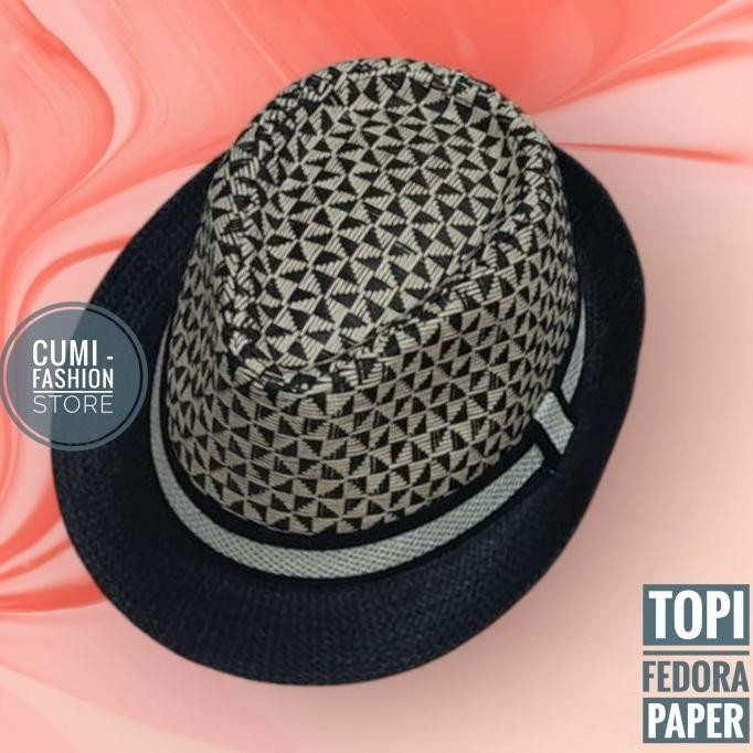 Topi Fedora Paper Motif Pria Wanita Dewasa Topi Fedora Rajut Import