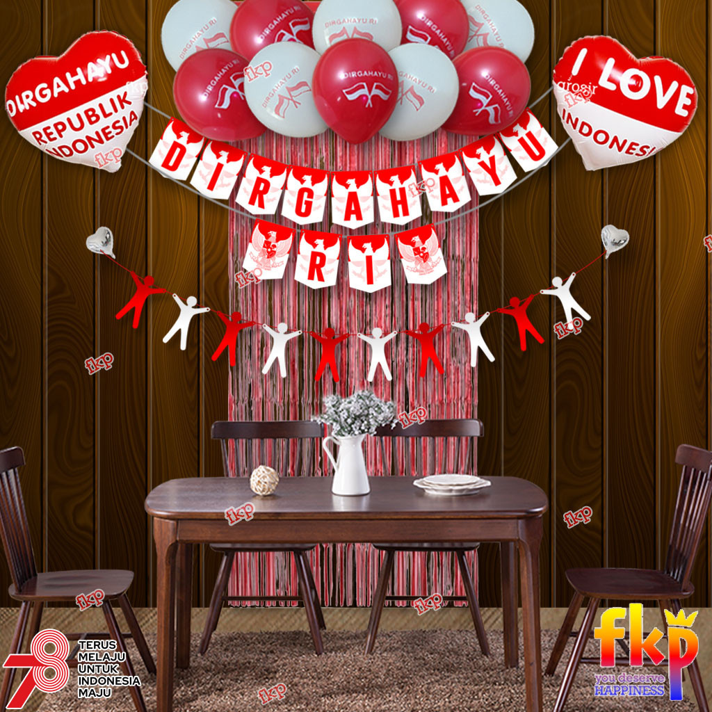 B93 FUN KIDS PARTY PAKET DEKORASI BALON DIRGAHAYU RI / BALON HUT RI / DEKORASI 17AN AGUSTUSAN /