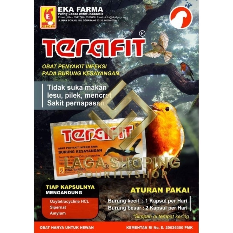 2 saset Terafit @ 10cap obat burung murai lovebird merpati snot pilek lesu lumpuh eka farma Lampam I
