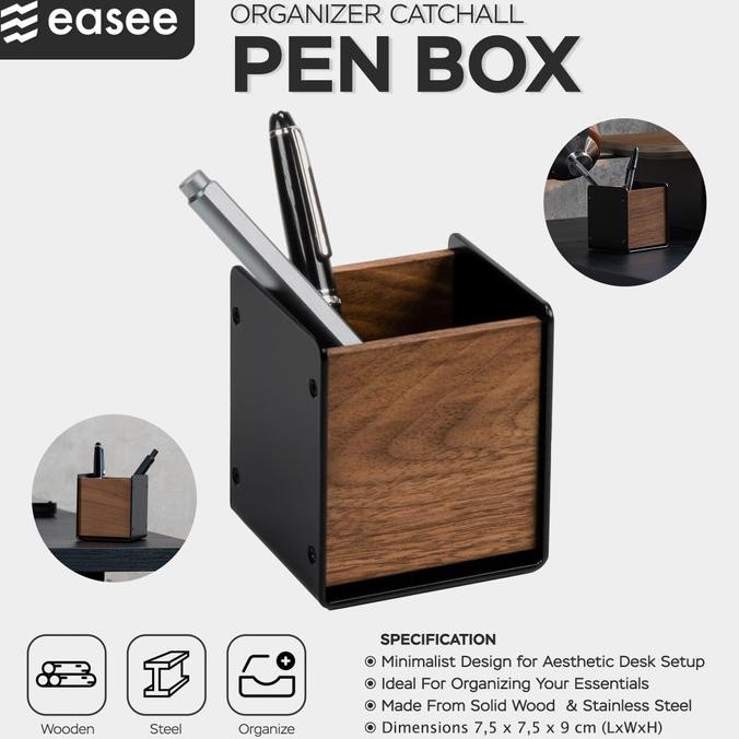 

Wooden Desk Tray Pen Box Holder Premium Wood - Kotak Alat Tulis Pulpen