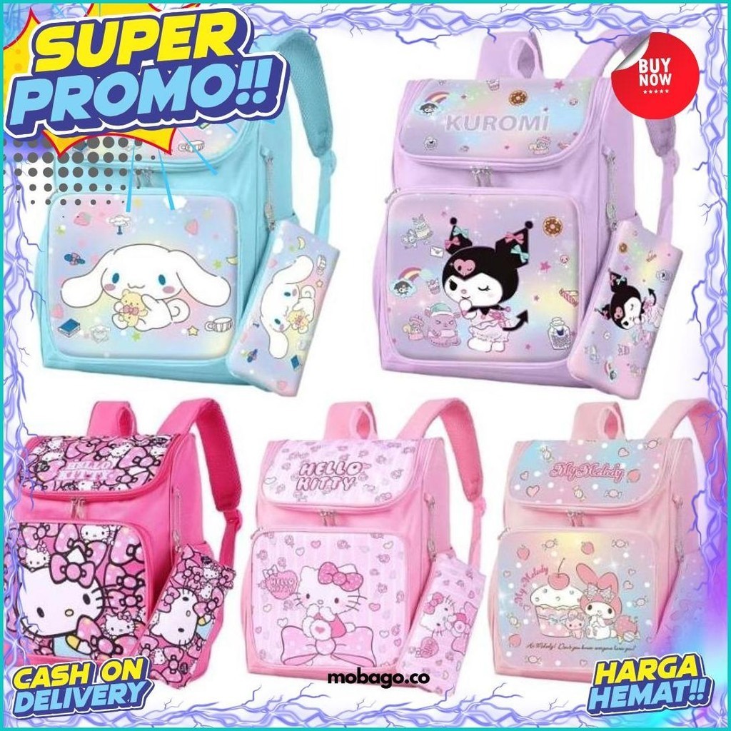 (Krmi) Tas Anak Sekolah Anak Perempuan Kuromi My Melody Cinnamoroll Kitty Kartun Karakter Tas Sd Tk 