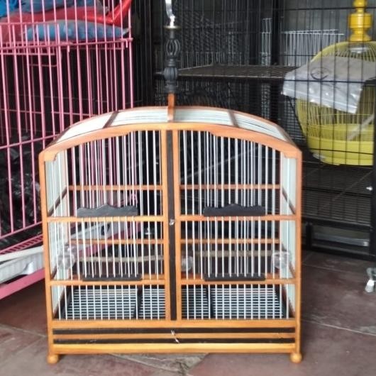 Kandang Burung Sekat Kayu Jati Jari Jari Fiber P 45Cmxl22Cmxt42Cm