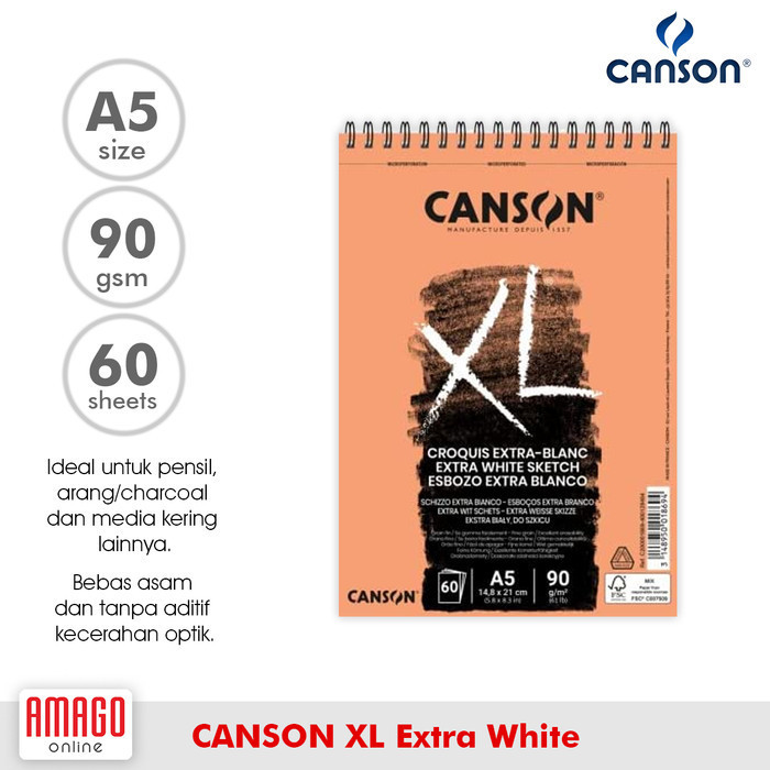 

CANSON XL - EXTRA WHITE - 60 SHEETS - A5 - 90G ALBUM 200001869