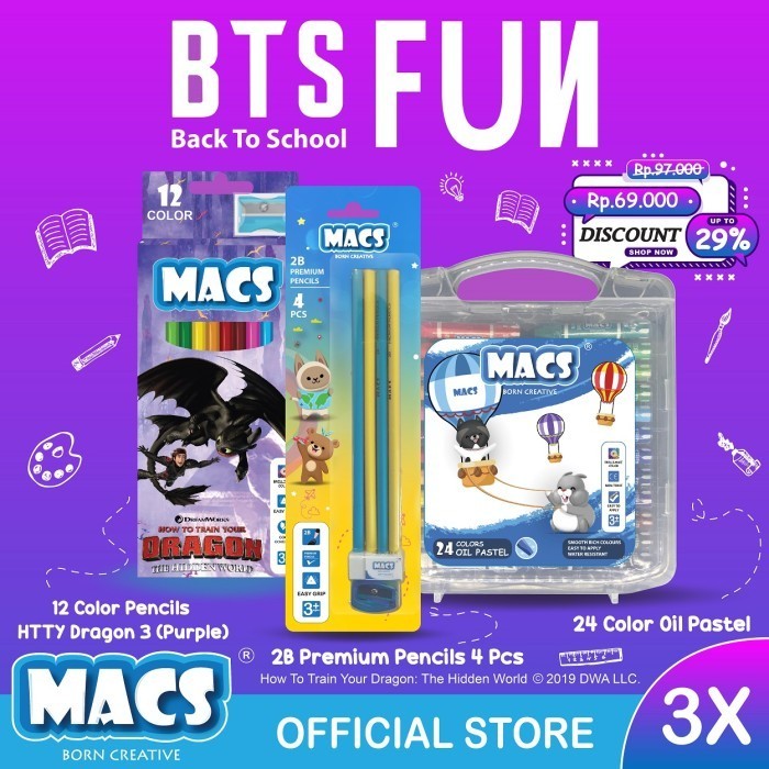 

BTS Fun MACS Pensil 2B Pensil Warna Crayon