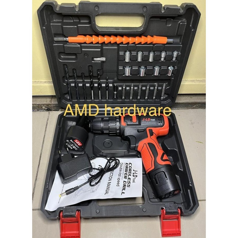 Mesin Bor Baterai Cordless Drill Set +Mata Bor Jld 12V (Maktec,Ryu,Aeg