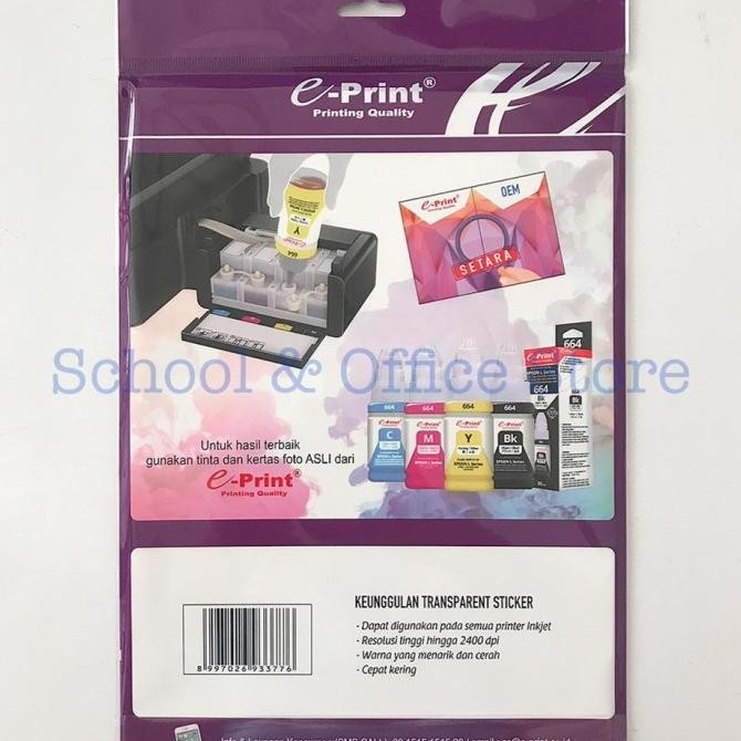 

E-Print Transparent Sticker A4 / Kertas Stiker Transparan Eprint A4