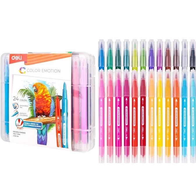 

Deli Felt Pen / Spidol 2 Ujung 12/24 Warna Kemasan Kotak EC151