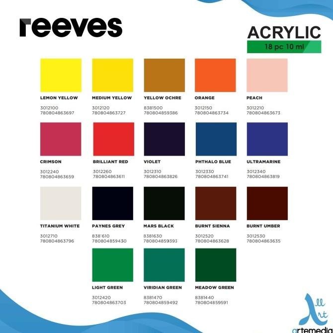 

Cat Akrilik Reeves Acrylic Tube 18x12ml Color Paint Set