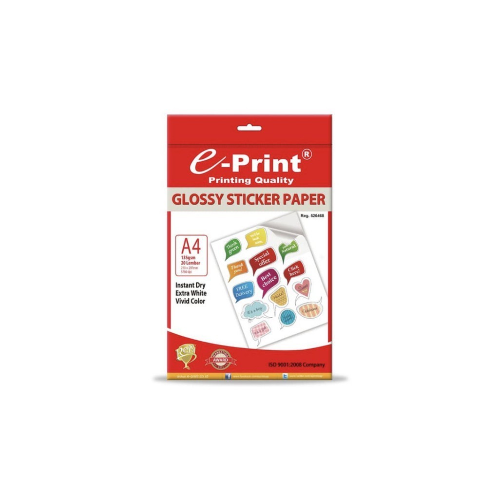 

STICKER GLOSSY A4 135GSM 20SHEET EPRINT贴纸