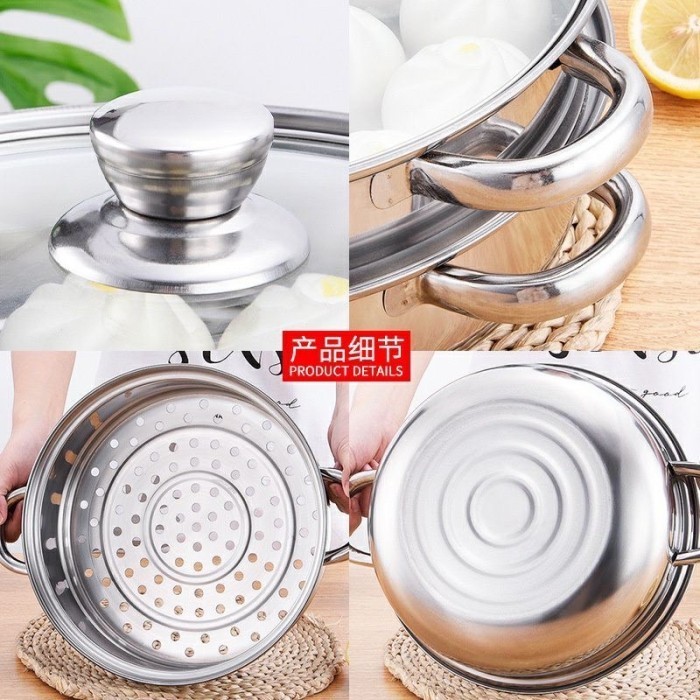 Panci Kukus 2 Susun Besar Panci Steamer Stainless 28Cm Dandang Kukusan