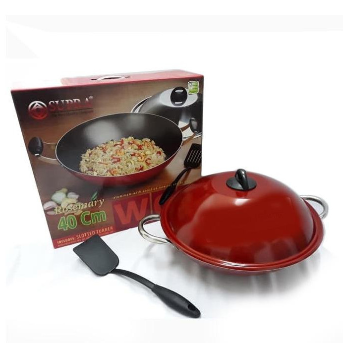 Wajan Teflon Supra Wok 40 Cm + Tutup I Wajan + Spatula - Original