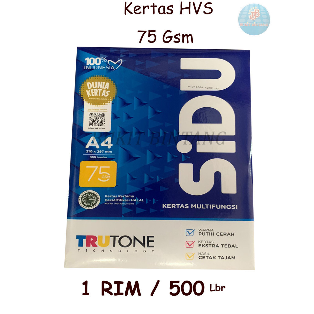 

Kertas HVS Merk SIDU Ukuran A4 75 Gsm , 1 RIM isi 500 Lembar