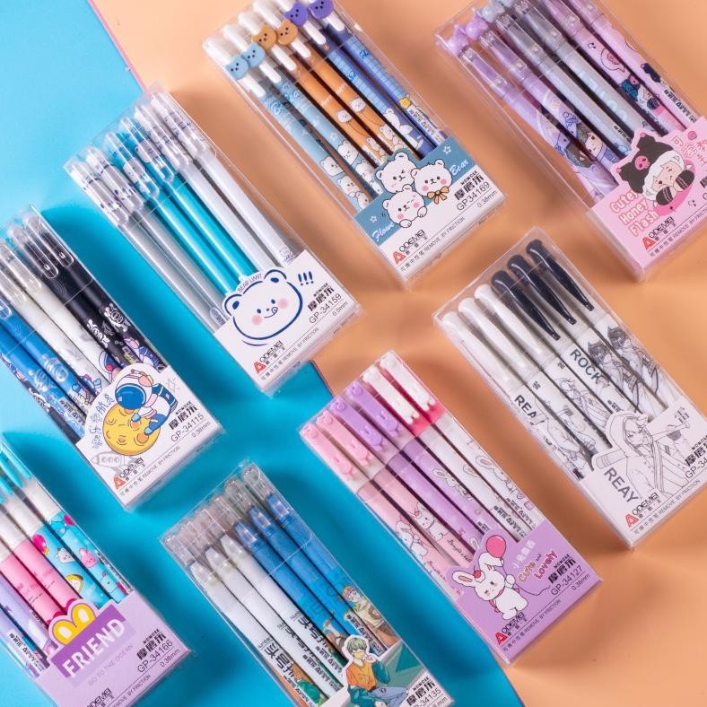 

[1 Ls=12 Pcs] Pen Erasable Fancy Tinta Hitam | Pen Yang Bisa Dihapus | Pen Hapus (Cod)