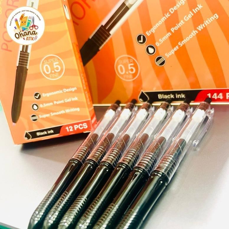 

(12 Pcs) Pulpen Gel Pororo Safari Sf-800 Kokoro Hitam 0.5 (Cod)