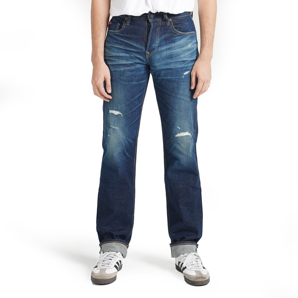 Lee Cooper Straight Fit Jeans Selvedge Harry Repaired Dark Blue