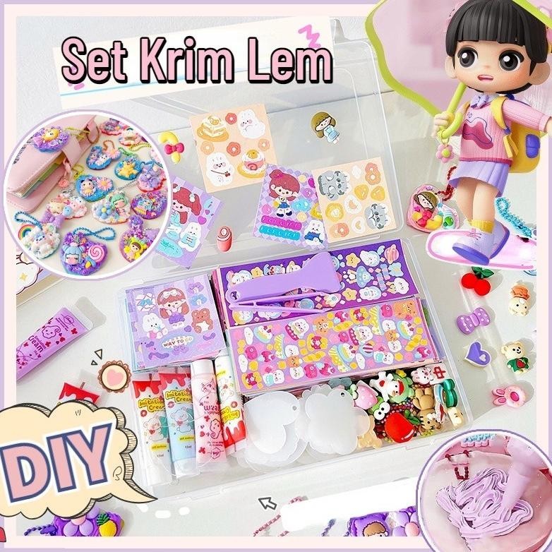 

122pcs DIY Guka Set Gantungan Kunci Akrilik Deco Lem Krim Stiker Keychain Set Cream Gum Kartun Mainan Anak Perempuan