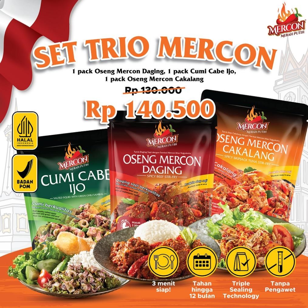 Terbaru Mercon Merah Putih - Set Trio Mercon || Oseng Mercon Daging + Cumi + Cakalang Hemat