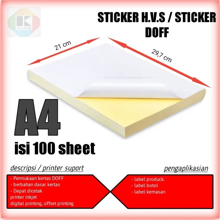 

kertas stiker hvs/stiker doff/label A4 isi 100 lembar