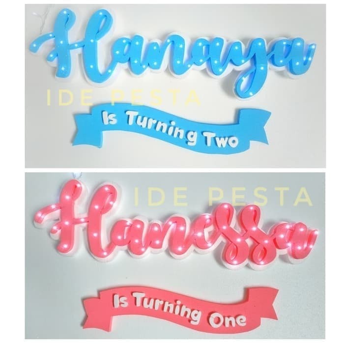 

Styrofoam/sterofoam Nama tulisan + Lampu - Dekorasi Ulang tahun aqiqah