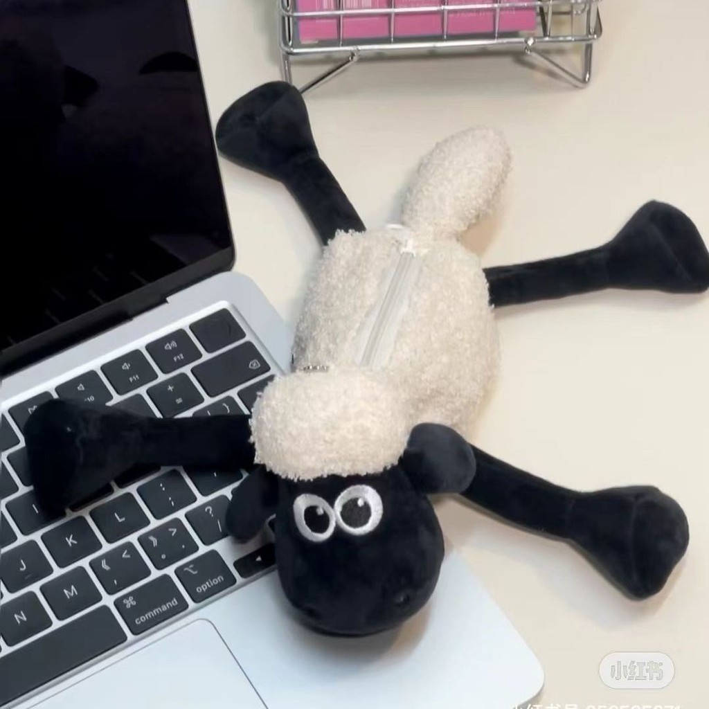 

Cartoon Plush Cute Storage Lamb Sean Pencil Case Student Stationery Storage Bag Animal Soft and Adorable Cure School