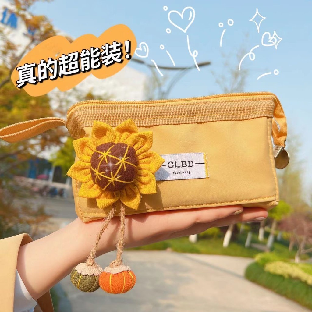 

INS Pencil Case Female Japanese Cute Sweet Primary and Secondary School Student Stationery Box Mori Style All-Match Flowers Cosmetics Storage Bag