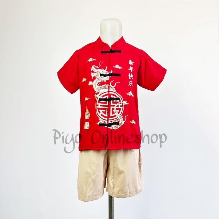 Setelan Cheongsam Naga Emas Anak Laki Laki