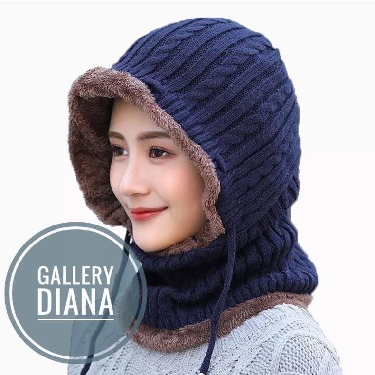 Topi Kupluk Syal Rajut Pria Wanita Musim Dingin Topi Kupluk Winter Topi Fashion Wanita Korea