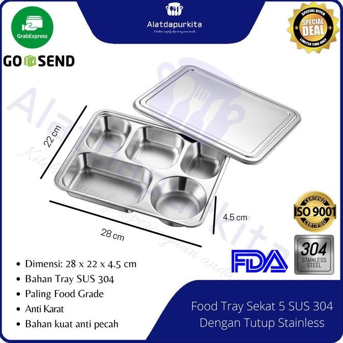 Food Tray Sekat 5 Bento Box Lunch Box Stainless 304