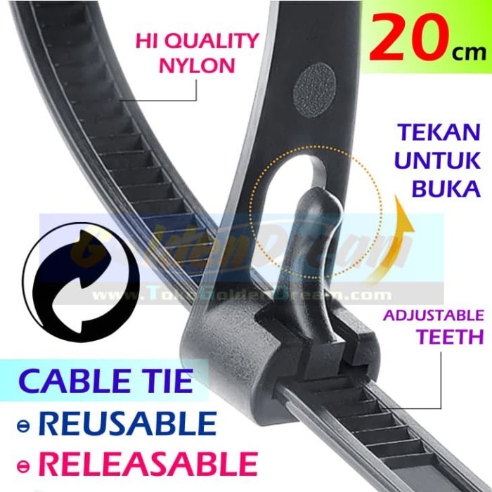 

Cable Tie Reusable Releasable Bisa Pakai Ulang Buka Pasang Kabel Ties