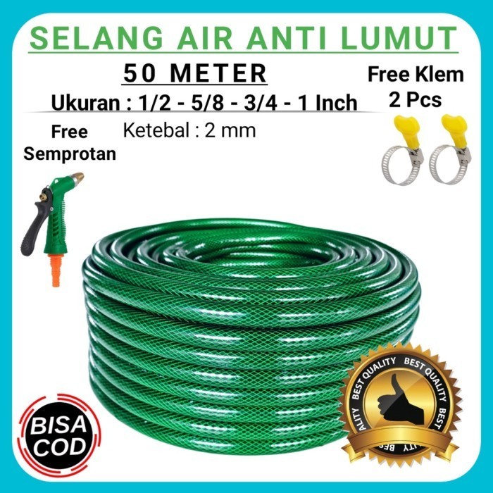 Selang Air 50 Meter 1/2 5/8 3/4 Inch Anti Lumut Tebal 2 mm Cod
