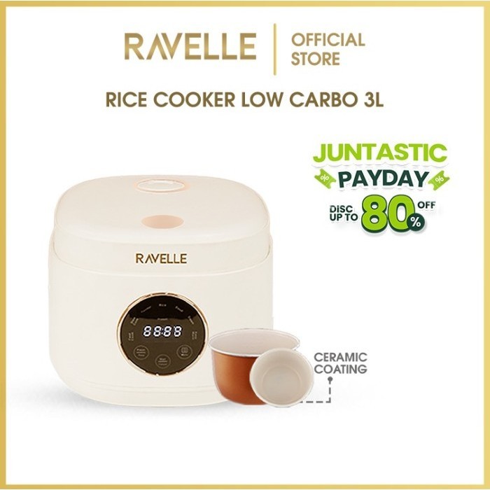 Ravelle Digital Rice Cooker Low Carbo 3 Liter -Penanak Nasi - Low Watt