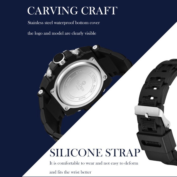 Biden Jam Tangan Pria Digital&Analog Olahraga Militer Pria Talisilikon